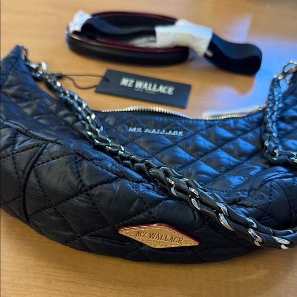 MZ WALLACE Crosby Luna Black Nylon Leather Crescent Moon Crossbody Sling Bag NWT - Picture 12 of 12